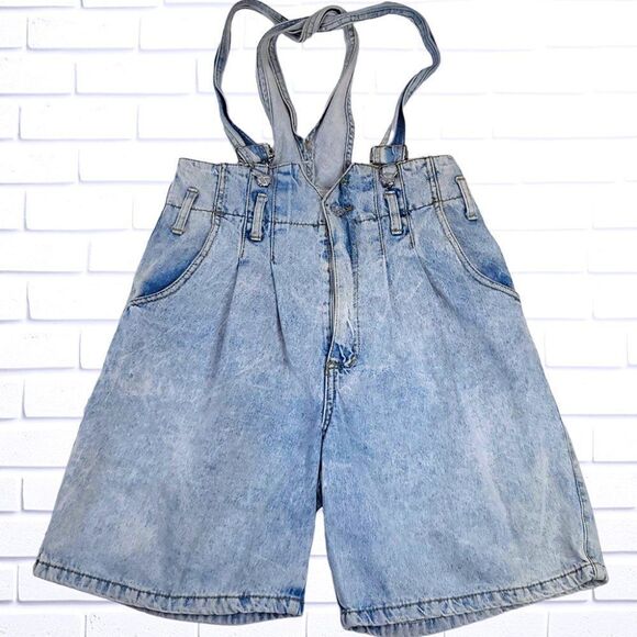 Frosted Blue denim high waisted shorts overall - Picture 1 of 3